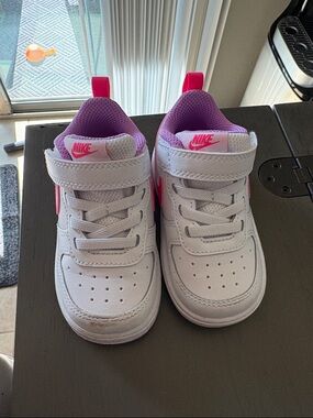 Nike Kids White Sneakers with Pink & Purple Accents